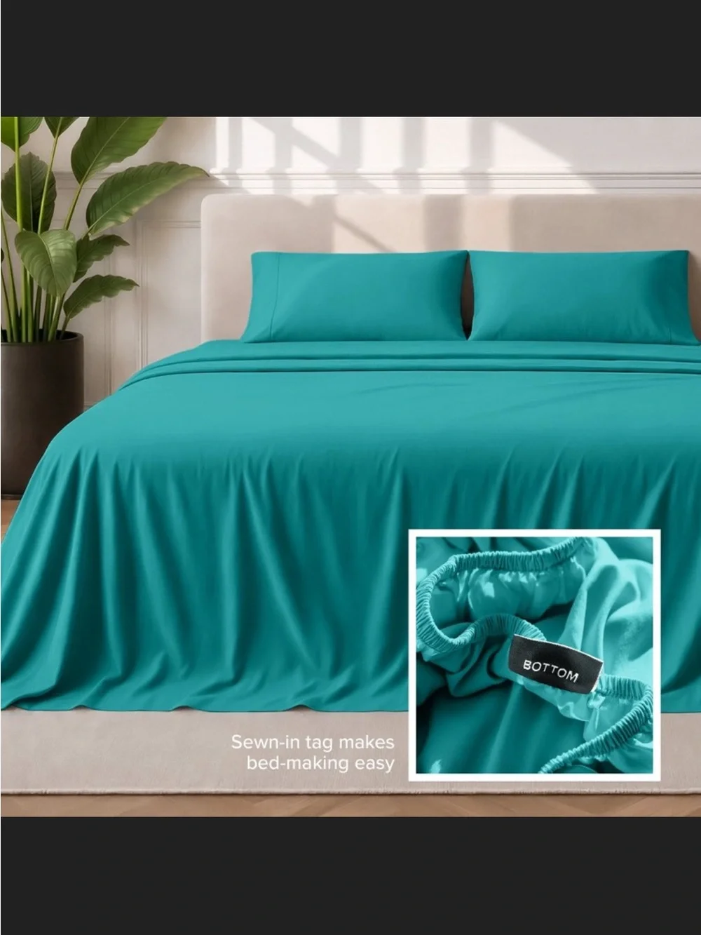 Bare Home | Split Head Flex King Sheet Set, Emerald color.